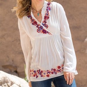 Sahalie long sleeve white floral blouse